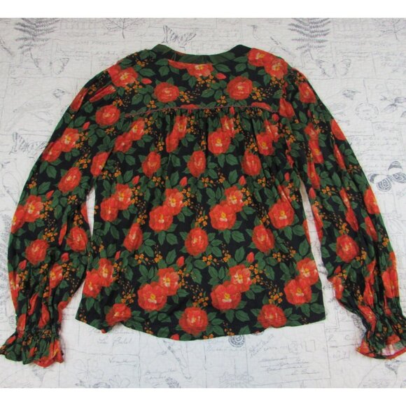 BL^NK LONDON Anthropologie Blouse Stephanie Boho Black Peasant Flowers Small s - Picture 9 of 12